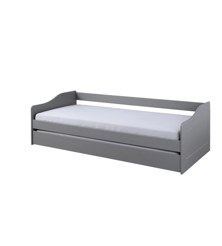 Letto singolo grigio e letto estraibile con funzione divano, 97x208x62 cm